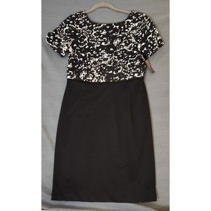 Tahari Patti Short Sleeve Print Pattern Sheath Dress Black White Sz‎ 8P NWT $109